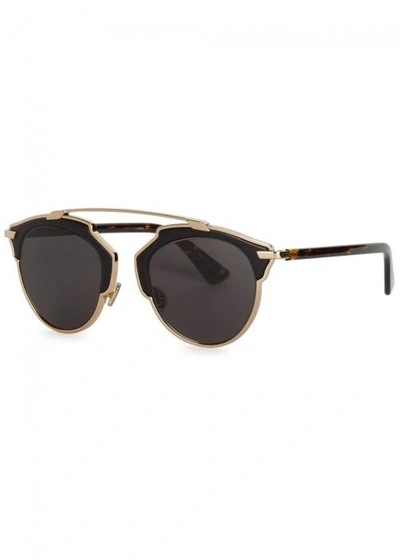 Dior So Real Mirrored Clubmaster-style Sunglasses In Black