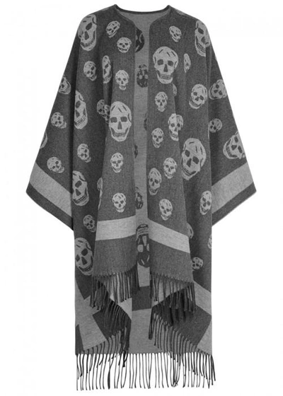 Alexander Mcqueen Skull-jacquard Wool Blend Shawl In Grey