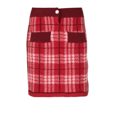 Barrie Red Tartan Cashmere Mini Skirt In Burgundy