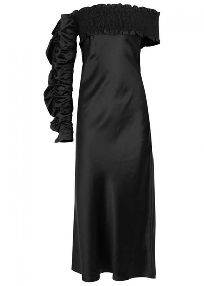 Anna October Black Off-the-shoulder Satin Dress