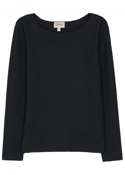 Armani Collezioni Navy Waffle-knit Stretch Jersey Top