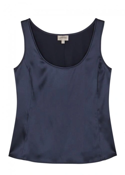 Armani Collezioni Midnight Blue Stretch Silk Tank In Navy