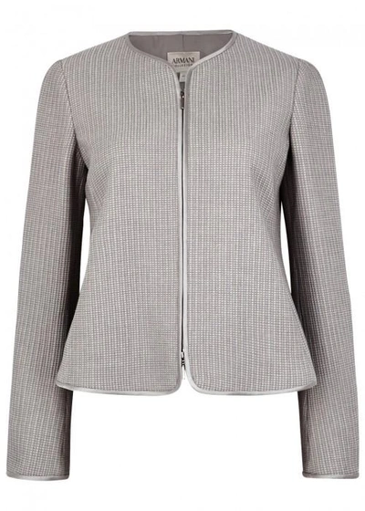 Armani Collezioni Grey Textured Cotton Blend Jacket In Light Grey