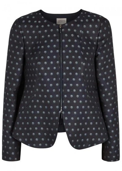 Armani Collezioni Navy Spot-jacquard Jacket