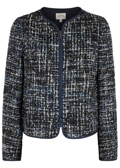 Armani Collezioni Navy Sequin-embellished Tweed Jacket