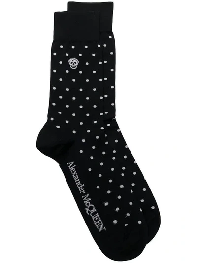 Alexander Mcqueen Black Polka-dot Cotton Blend Socks