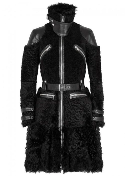 Alexander Mcqueen Black Shearling And Leather Coat