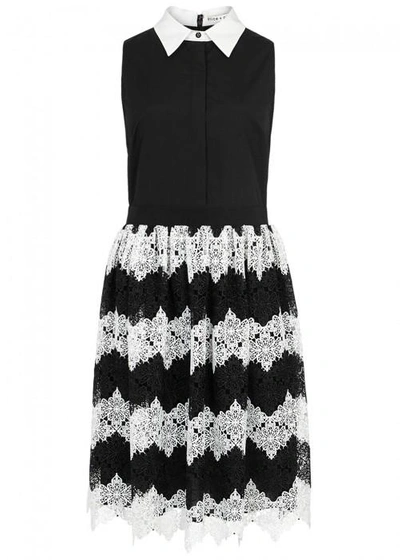 Alice And Olivia Stari Monochrome Poplin And Lace Dress In Black And White