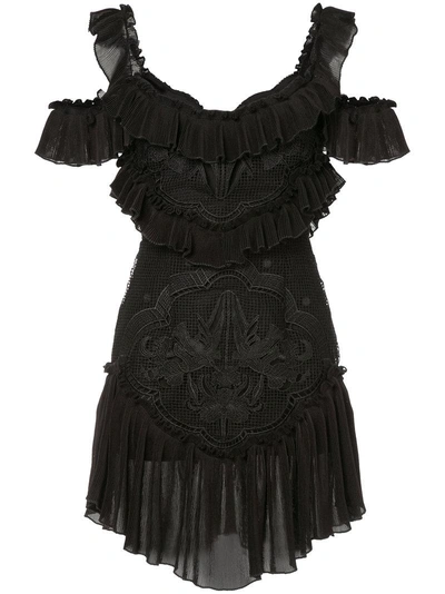 Alice Mccall Lovebirds Ruffle Trim Mini Dress In Black | ModeSens