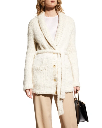 Gabriela Hearst Hopkins Belted Brushed Cashmere Cardigan In Ivory