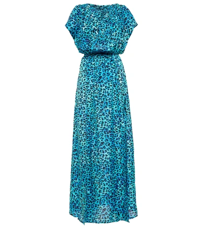 Anna Kosturova Leopard-print Silk Maxi Dress In Blue Leopard