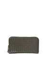 Bottega Veneta Woven Zip-around Leather Wallet In Barolo