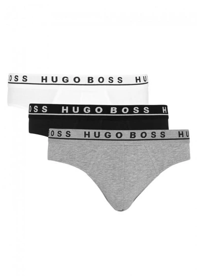 Hugo Boss Stretch Cotton Briefs - Set Of Three In Grey