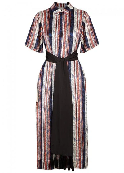 Cinq À Sept Carmine Striped Silk Midi Dress In Multicoloured