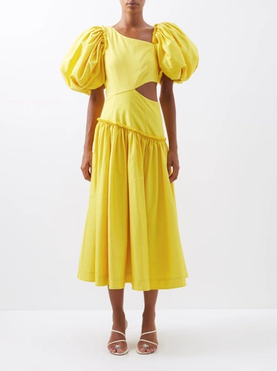 Aje Chateau Cutout Linen-blend Midi Dress In Sun Shower Yellow