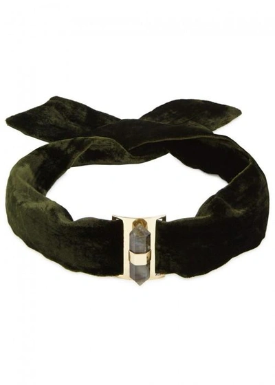 Cornelia Webb Labradorite-embellished Velvet Choker In Green