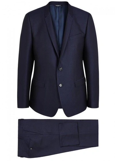 Dolce & Gabbana Navy Wool Blend Jacquard Suit