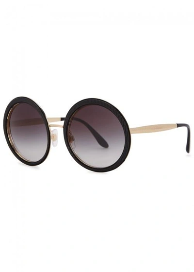 Dolce & Gabbana Gold Tone Round-frame Sunglasses In Black