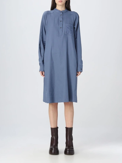 Loewe Anagram Embroidered Tunic Dress In Blue