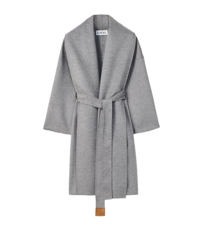 Loewe Belted Wrap Coat In Grey