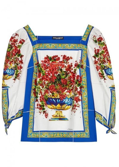 Dolce & Gabbana Printed Cotton Poplin Top In Multicoloured
