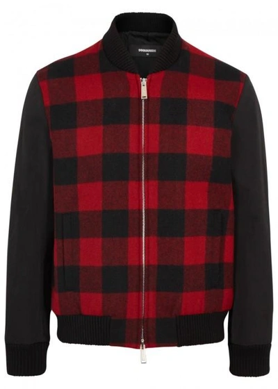 Dsquared2 Plaid Wool And Shell Bomber Jacket In Black