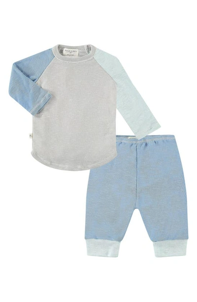 Paigelauren Babies' Color Block Long Sleeve Shirt & Pants Set In Blue/ Green