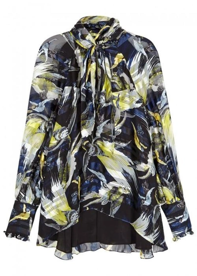 Erdem Isabelle Printed Silk Chiffon Blouse In Black