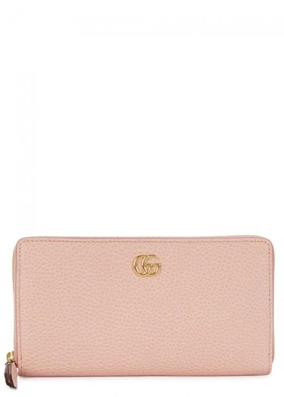 Gucci Petite Marmont Blush Leather Wallet In Pink