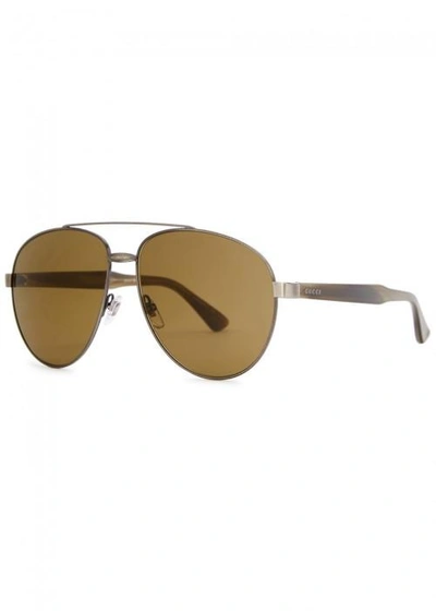 Gucci Gunmetal Aviator-style Sunglasses In Silver