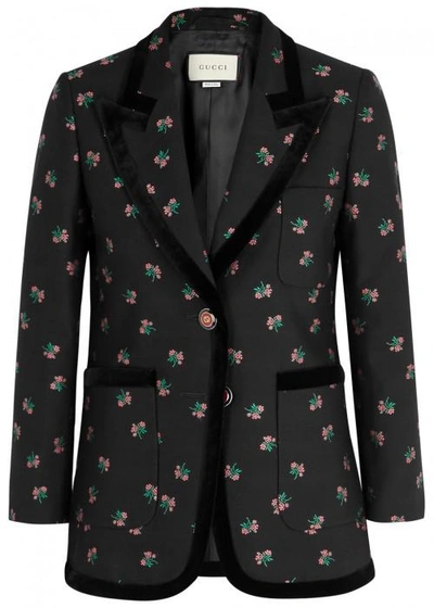 Gucci Black Floral-jacquard Blazer