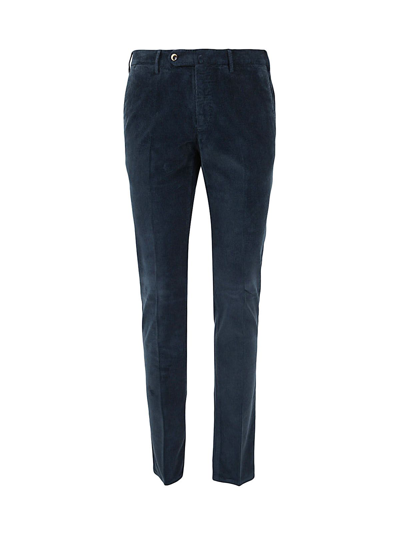 Pt01 Flat Front Trousers With Diagonal Pockets In Blue