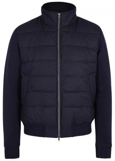Herno Navy Panelled Wool Bomber Jacket