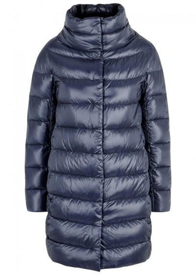 Herno Dark Blue Quilted Shell Coat In Navy