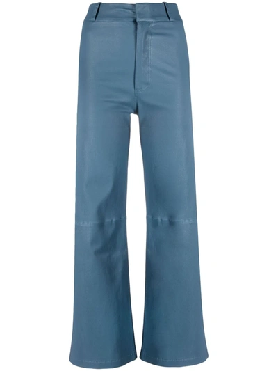 Arma Cropped Leather Trousers In Blue