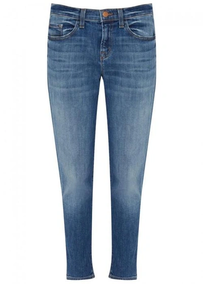 J Brand Sadey Cropped Mid-rise Slim-leg Jeans In Mid Blu