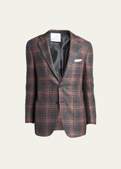 Kiton Men's Check Cashmere-blend Sport Jacket In Gry Mult