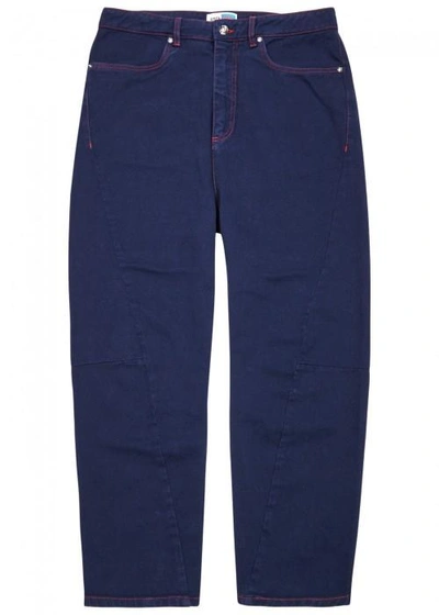 Kenzo Blue Cropped Cotton Twill Trousers In Navy