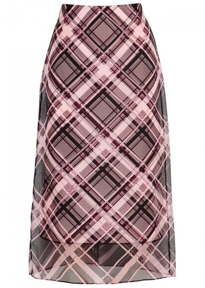 Kenzo Checked Organza Midi Skirt In Pink
