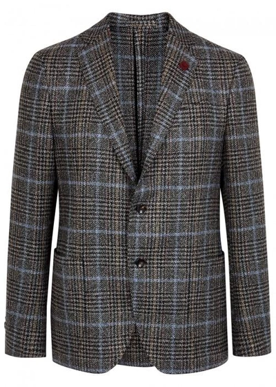 Lardini Grey Checked Wool Blazer In Brown
