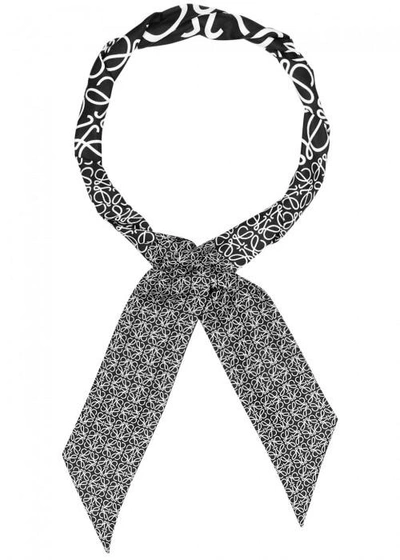 Loewe Black Logo-print Silk Scarf In Grey