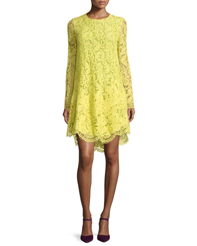 Adam Lippes Long-sleeved Guipure-lace Trapeze Mini Dress In Citron ...