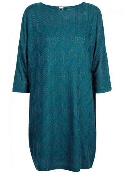 M Missoni Teal Metallic Zigzag-knit Dress