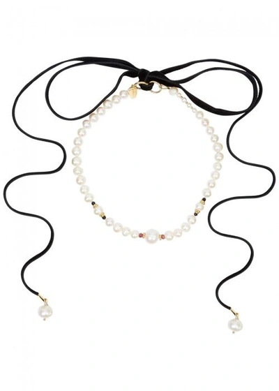 Magda Butrym Am.4 Freshwater Pearl And Velvet Choker In Black