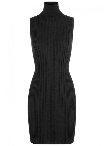 Maison Margiela Charcoal Ribbed Wool Midi Dress In Dark Grey