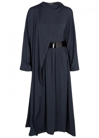 Maison Margiela Navy Belted Midi Wrap Dress