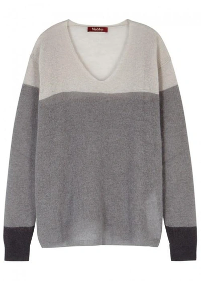 Max Mara Delfi Colour-block Fine-knit Jumper In Grey