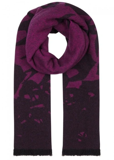 Mcq By Alexander Mcqueen Swallow-jacquard Wool Blend Scarf In Purple