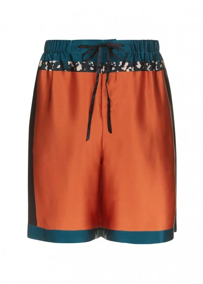 Meng Men S Orange Printed Long Silk Satin Shorts