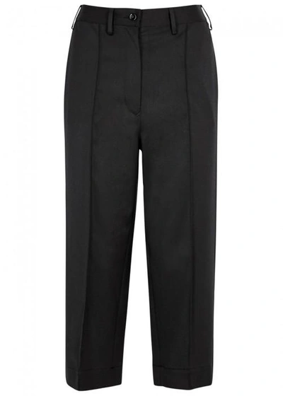 Mm6 Maison Margiela Mm6 By Maison Margiela Black Cropped Wide-leg Twill Trousers